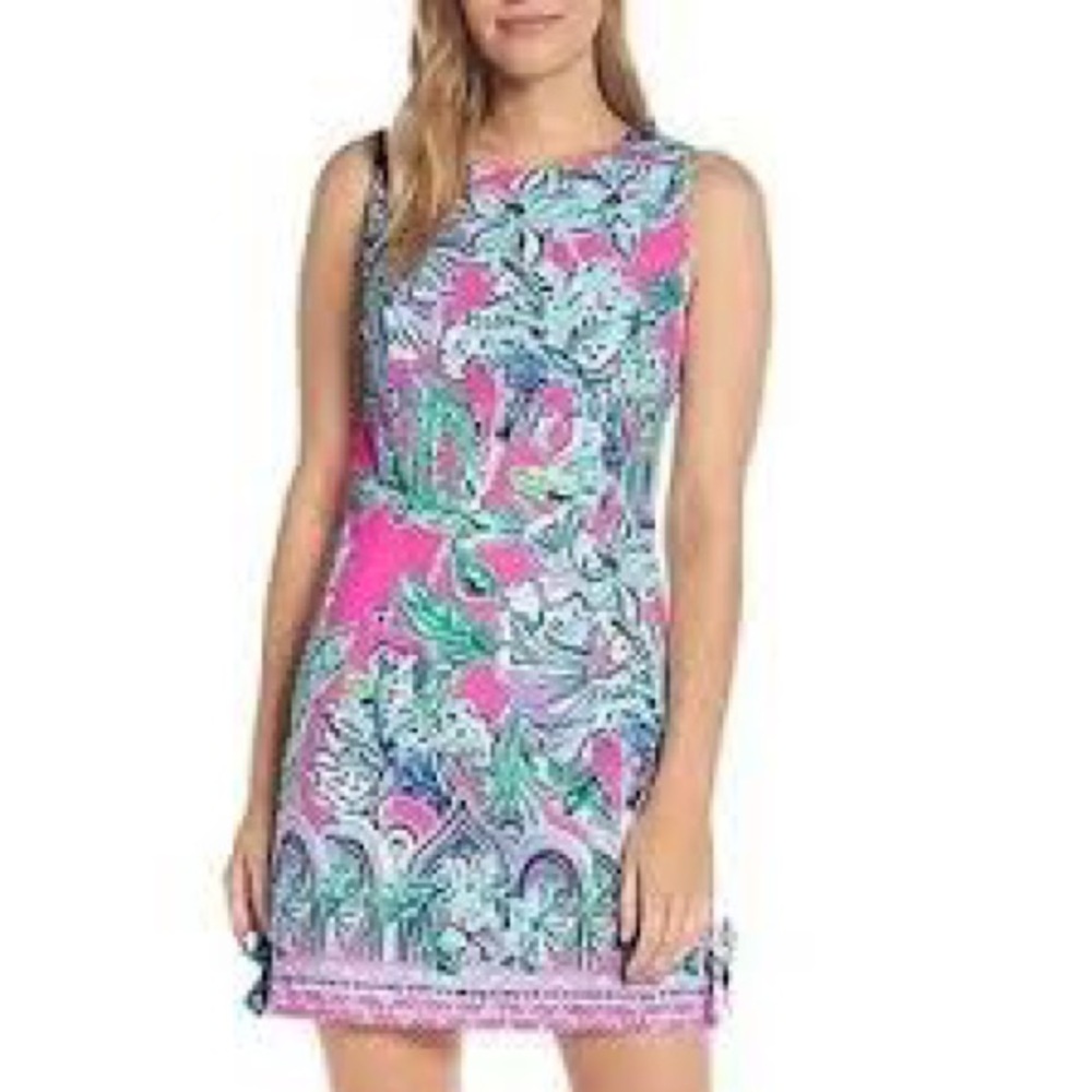 Lilly Pulitzer Mila Stretch Shift Dress in “Pink Tropics in the Groove”